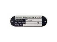 Plaque signalétique Piaggio&CO. Genova pour Vespa tous les modèles allemands ´67->, tous les modèles italien