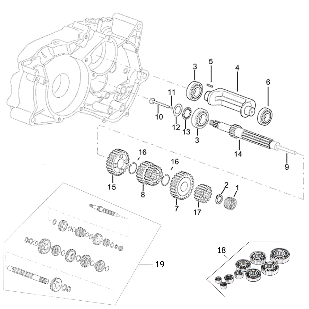 Moteur - Arbre primaire de boite de vitesse Minarelli AM6 1er génération